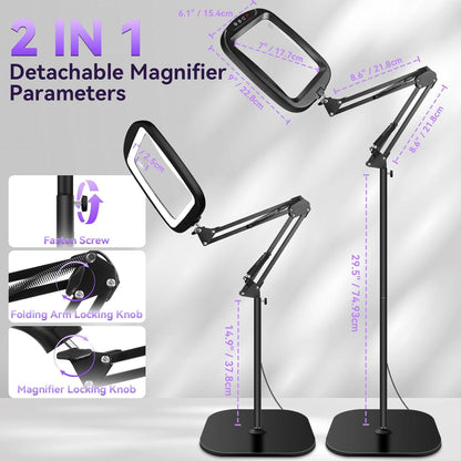 Lupa 10x 30x cu lumina LED, lampa de podea cu suport reglabil, 5 temperaturi culoare, luminozitate reglabila, multifunctionala