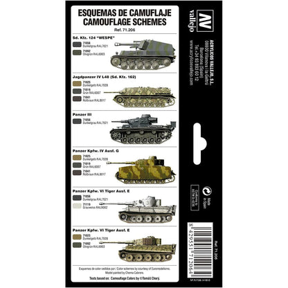 Set de 8 vopsele acrilice 17 ml pentru modelism, German Camouflage 1940-1945, Vallejo ‎VJ71206, pentru airbrush