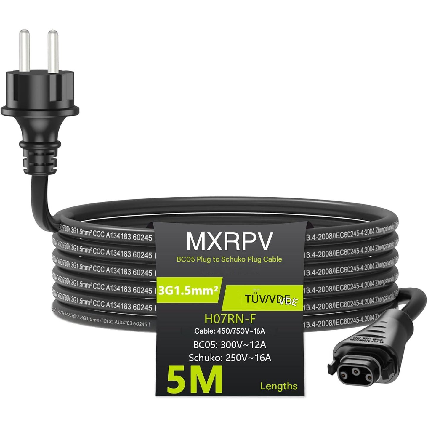 Cablu alimentare BC-05 5 m pentru micro‑invertor solare HMS, IP68, conector BC-05 la priza Schuko, rezistent la intemperii, conexiune stabila si instalare usoara