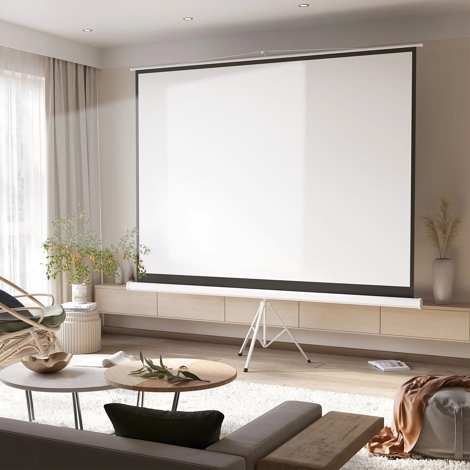 Ecran de proiectie pentru videoproiector de 120" Format 4:3, 244x183 cm, Inaltime maxima: 3.2 m, din Tesatura Tip Plasa, Plastic si Metal, cu Trepied, Alb