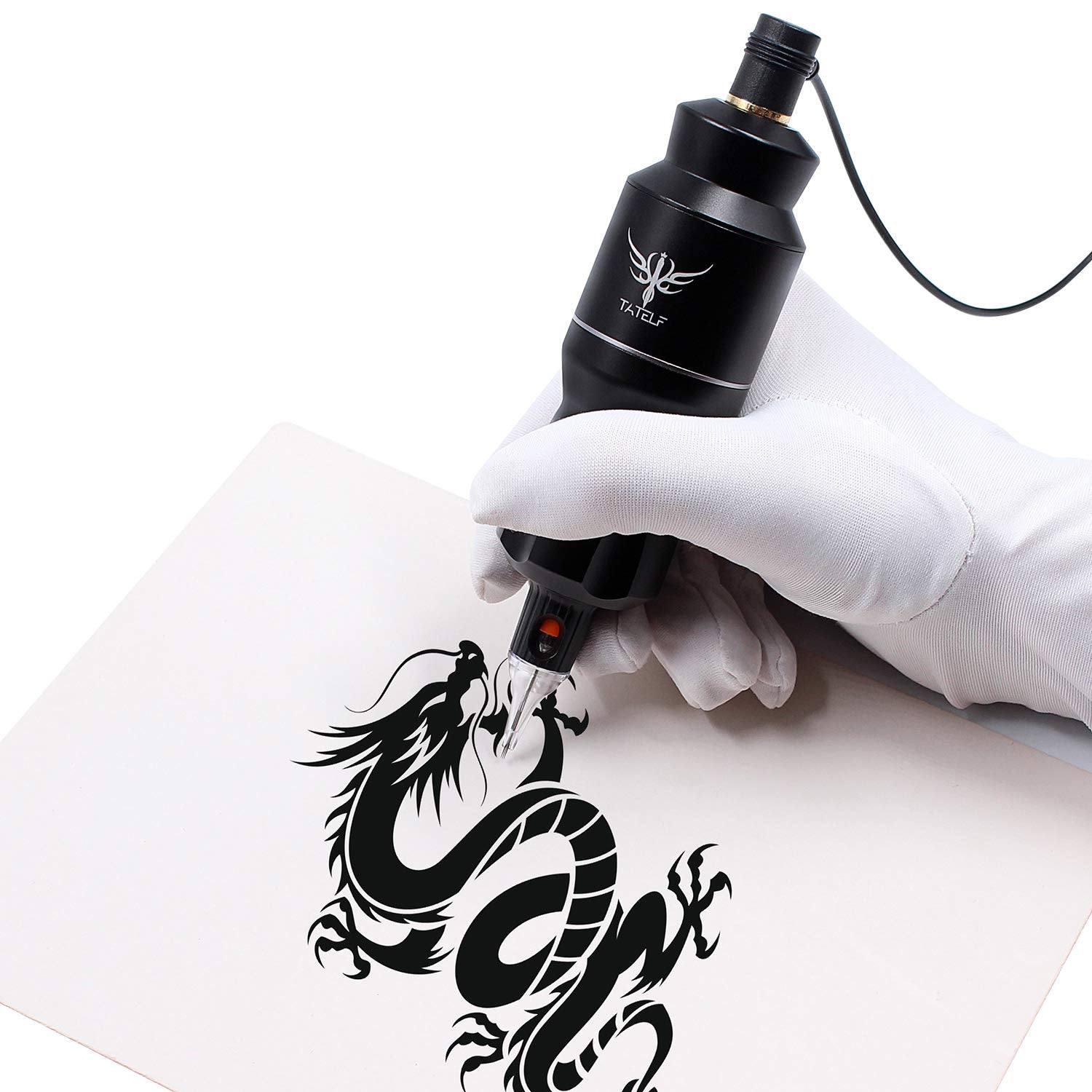 Cablu RCA TATELF pentru aparat de tatuaj rotativ, set 2 bucati, 180 cm, cablu de alimentare cu clema (clip cord), flexibil si rezistent, conector RCA pentru tattoo machine si surse de alimentare, negru