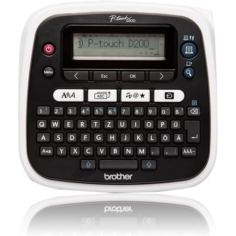 Aparat de etichetat Brother PT-D200BWVP negru, cu adaptor si geanta de transport, pentru benzi TZe 3, 5–12 mm, viteza imprimare pana la 20 mm/sec