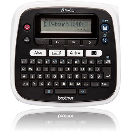Aparat de etichetat Brother PT-D200BWVP negru, cu adaptor si geanta de transport, pentru benzi TZe 3, 5–12 mm, viteza imprimare pana la 20 mm/sec