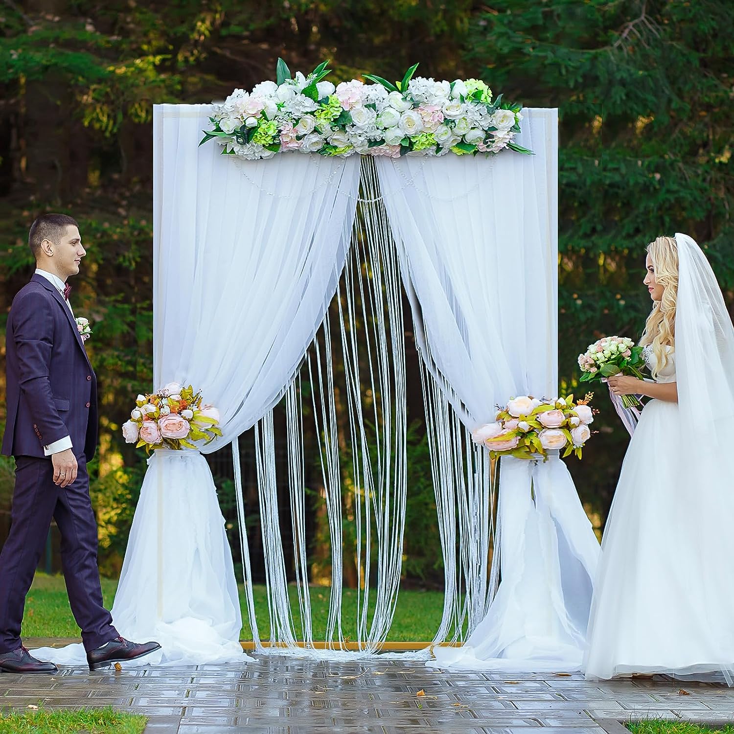Arcada patrata pentru baloane, de 2 m x 2 m, suport metalic, 2 recipiente pentru apa, din metal, pentru nunta, zi de nastere, fundal foto, accesorii pentru petreceri, decoratiuni