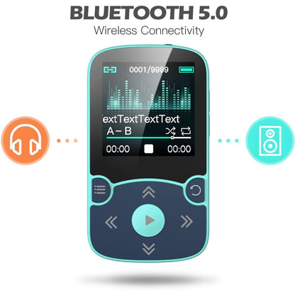 MP3 Player 32 Gb Agptek cu Bluetooth 5.0, cu ecran 1,5 inch, cu clema de prindere, Radio FM, inregistrare, alarma, cronometru, accepta card pana la 128 Gb
