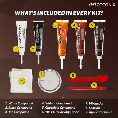 Kit reparatii si restaurare piele maro, pentru tapiterie auto, canapele, jachete, fotolii, pantofi, usor de aplicat, Coconix