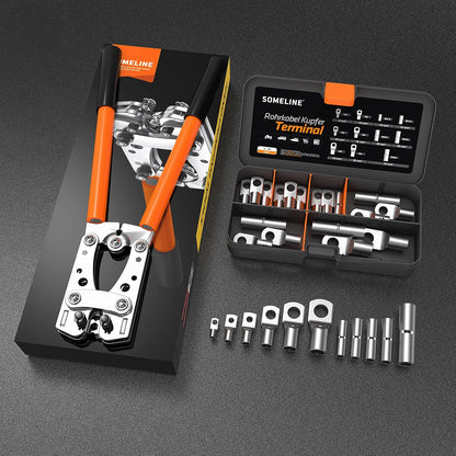 Set cleste de sertizare 6-50 mm² cu 21 bucati terminale 6 mm², 10 mm², 16 mm², 25 mm², 35 mm², 50 mm², Borne de cupru, SOMELINE