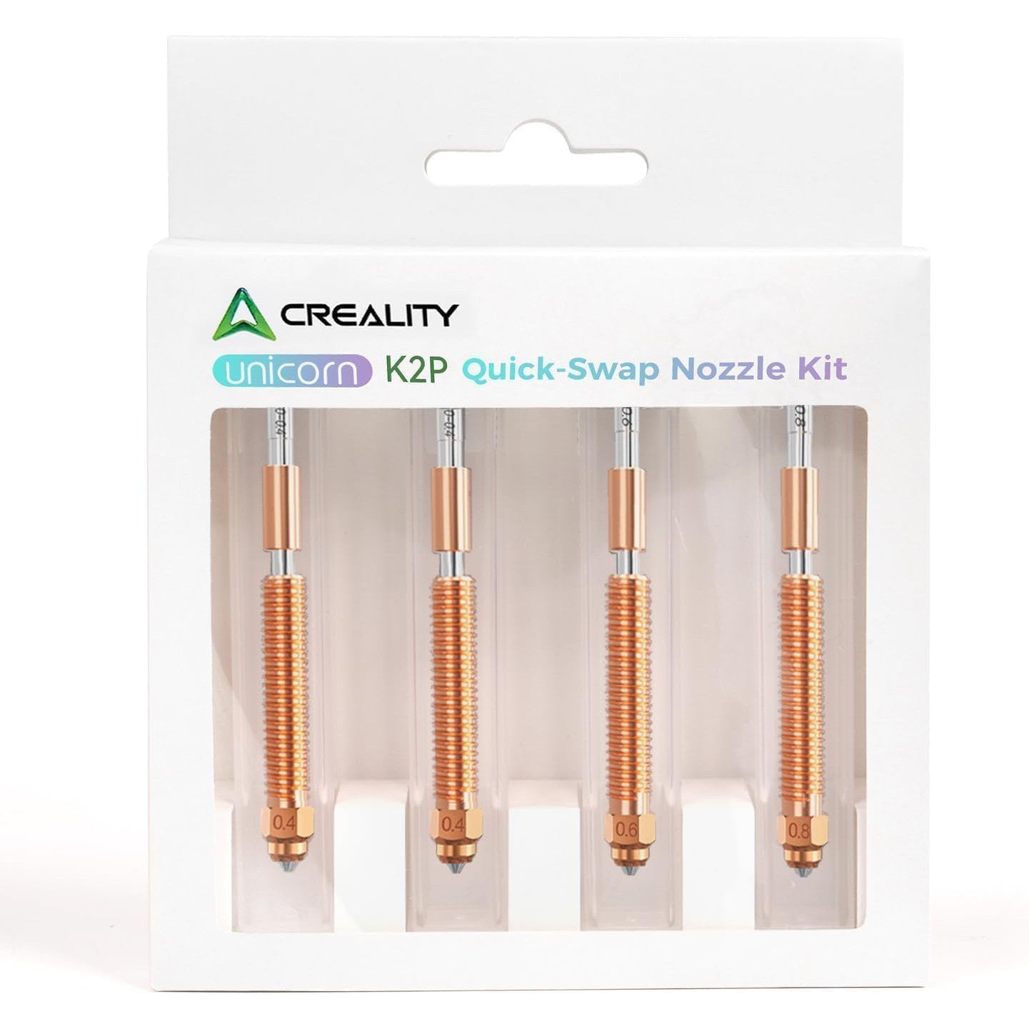 Set de 4 duze pentru Creality Linx K2P, cu schimbare rapida, material imbunatatit, 2 duze de 0, 4 mm, 1 duza de 0, 6 mm, 1 duza de 0, 8 mm, compatibil K2 Plus, din aliaj de cupru si otel calit