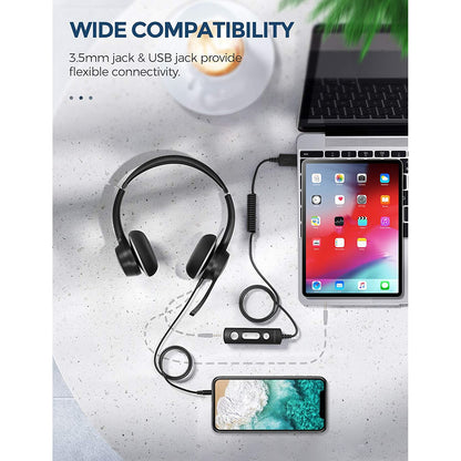 Casca call center USB Soulsens BH328A, microfon cu anulate a zgomotului, sunet clar, confortabile, 3.5 mm, pentru PC, telefon, apeluri Skype, videoconferinta