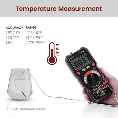 Multimetru digital CAT III 1000V CAT IV 600V True RMS, lumina LED, gama automata 6000 Counts, AC/DC, temperatura, capacitate, frecventa, rezistivitate, continuitate, NCV, Kaiweets HT118A