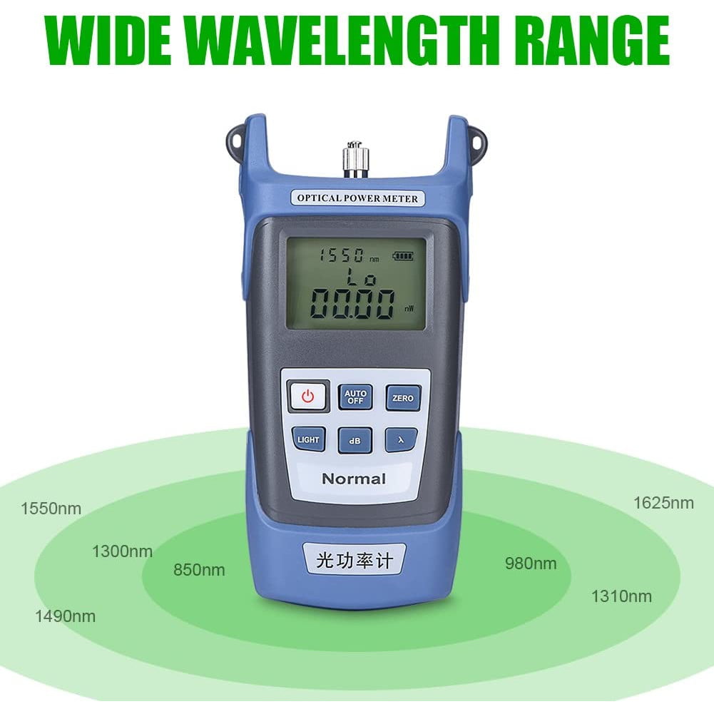 Tester cablu fibra optica, powermetru digital de inalta precizie, de la -70dBm la 10dBm, lungime de unda 850-1625 nm, indicator de putere dB, dBm, mW, uW, nW