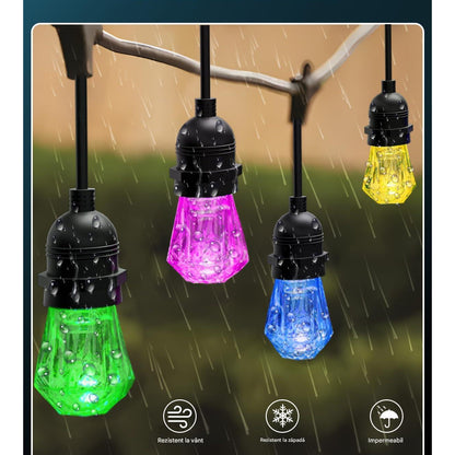 Ghirlanda luminoasa LED RGBW+IC, de 12 m, 12 becuri, fiecare bec controlabil individual, impermeabila IP65, dimabila, 16 milioane culori, aplicatie dedicata, compatibila Alexa/Google Assistant