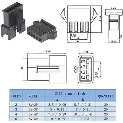 Set mufa JST-SM de 2,5 mm, 560 piese, conectori mama-tata cu 2, 3, 4 si 5 pini, 20 bucati fiecare, multifunctionale, pentru RC, auto, energie, masini