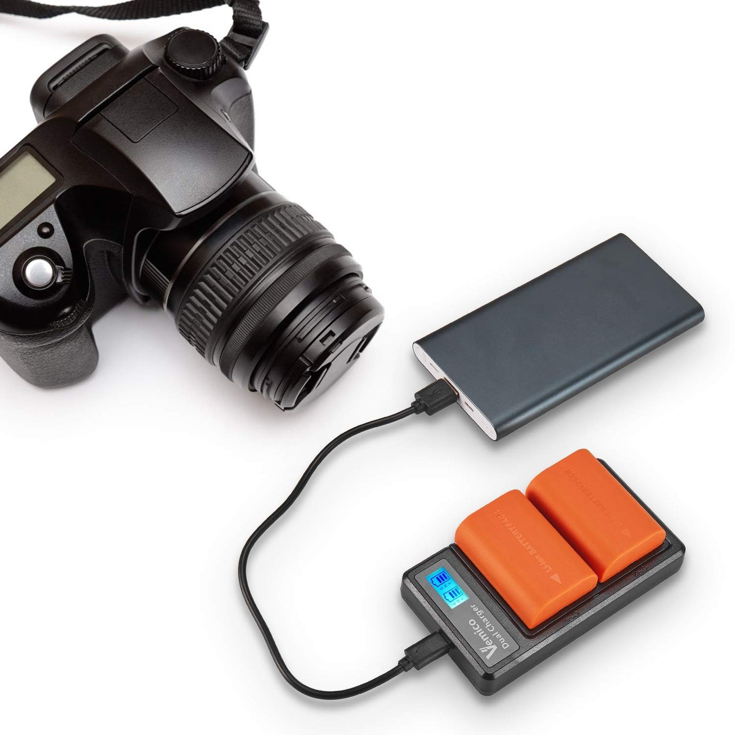 Set 2 Acumulatori LP-E6 LP-E6N + Incarcator , Vemico 2040 mAh , pentru Canon EOS 7D Mark II , 5D Mark IV , 5D Mark III , 70D , 5DS , 5DS R , 5D Mark II , 6D , 7D , 80D , 60D