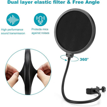 Set brat cu menghina cu suport pentru microfon, filtru pop, ring light LED USB, stand cu suport pentru telefon, Profesional, Ajustabil