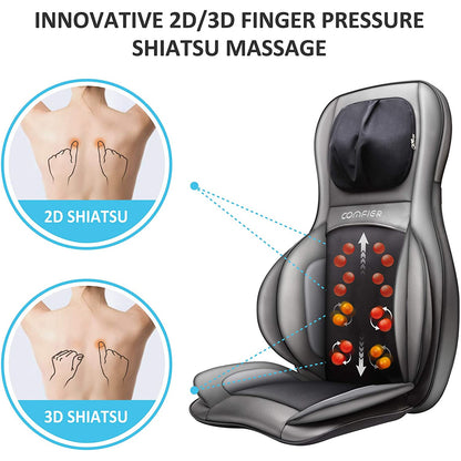 Husa de scaun pentru masaj Shiatsu 2D 3D, cu incalzire, vibratii, compresie aer, cu role, masare gat, umeri, spate si coapse, CF-2309A