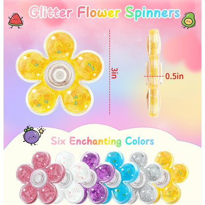 Set 6 Fidget Spinner Coolden cu sclipici lichid, jucarii antistres pentru copii si adulti, spinner manual, relaxare, concentrare, multicolor