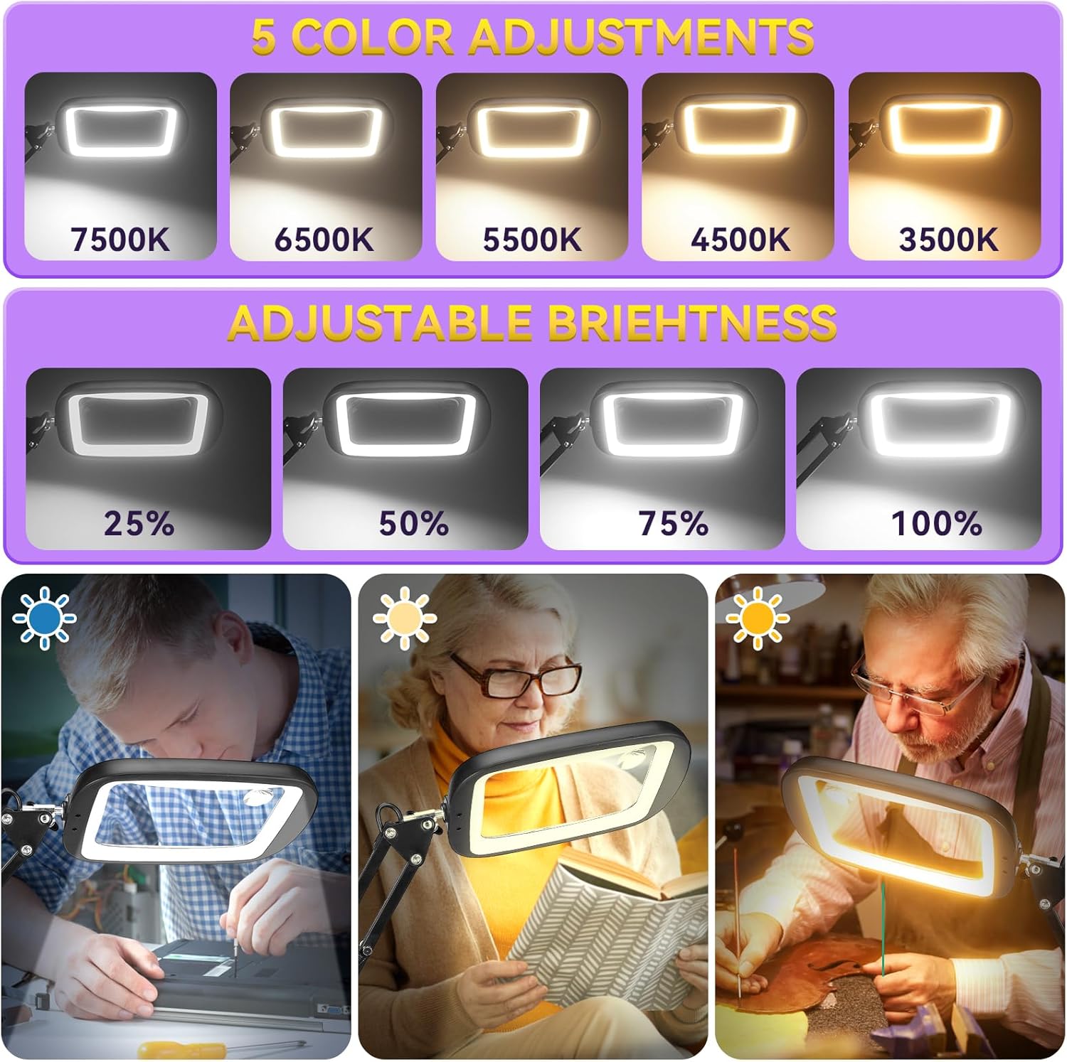 Lupa 30x cu lumina LED si suport, lampa de marire cu 60 LED-uri, 5 moduri de culoare, 4 niveluri de luminozitate, hands-free, pentru citit si lucru de precizie