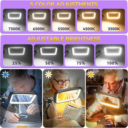 Lupa 30x cu lumina LED si suport, lampa de marire cu 60 LED-uri, 5 moduri de culoare, 4 niveluri de luminozitate, hands-free, pentru citit si lucru de precizie