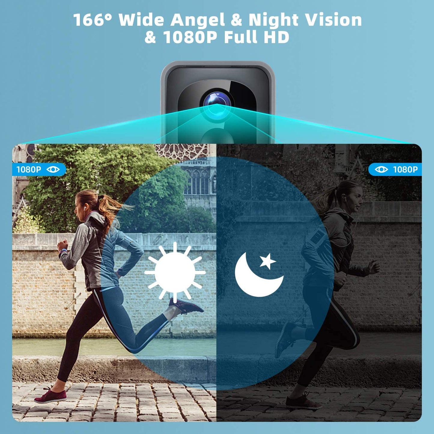 Interfon video smart, sonerie 1080P HD cu senzor de miscare, WLAN 2.4G, impermeabil IP65, cu card de memorie si control prin aplicatie