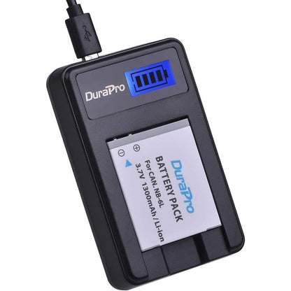 Set de 2 acumulatori NB-6L/NB-6LH 1300 mAh cu incarcator cu display LCD, compatibil Canon Powershot SX500 IS-, SX710 HS-, SX520 HS-, SX530 HS-, SX510 HS-, S120-, SX700 HS-, SX610 HS-, SX600 HS-, D30- si S95-