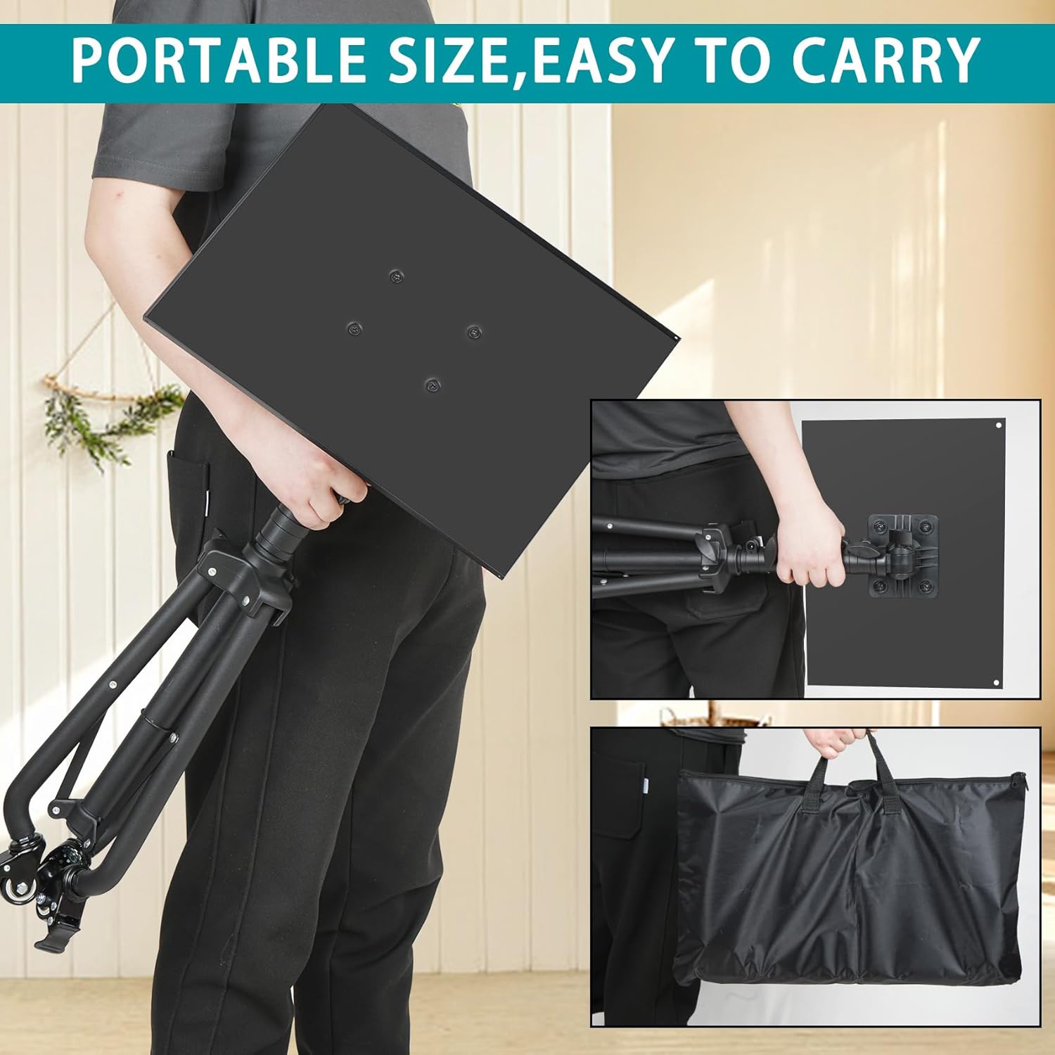 Suport mobil pentru videoproiector/laptop, stand cu inaltime reglabila 66-160 cm, suport smartphone, capacitate 10 kg, din metal, tava rotativa 360°, pentru proiector, tableta, mixer, laptop, partitura, negru