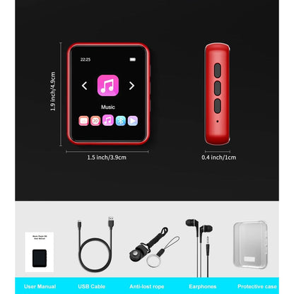 MP3 Player 32 Gb cu Bluetooth 5.0, sunet HiFi fara pierderi, cu difuzor integrat, Radio FM, inregistrare voce, touchscreen de 1,8 inch, accepta card de pana la 128 Gb, rosu