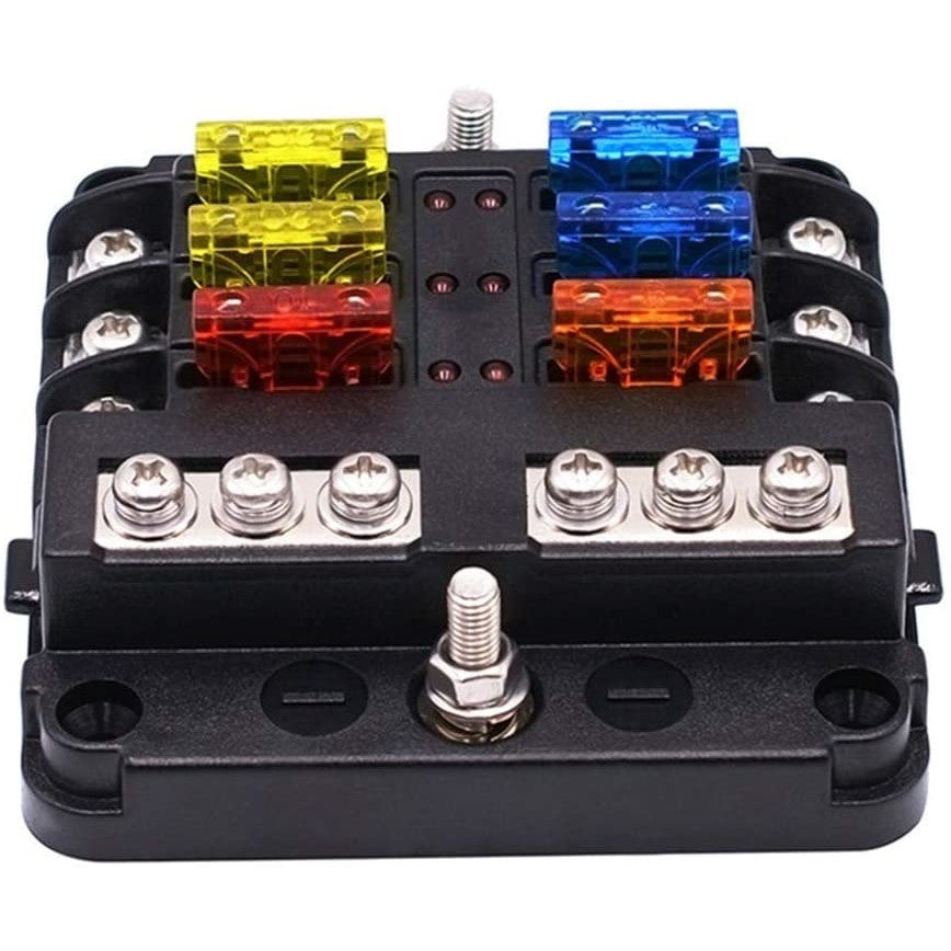 Set panou sigurante auto cu 6 iesiri, 12 V, cu sigurante 5A 10A 15A 20A cu indicator LED si capac de protectie, pentru masina, rulota, barca, autoutilitara, camion