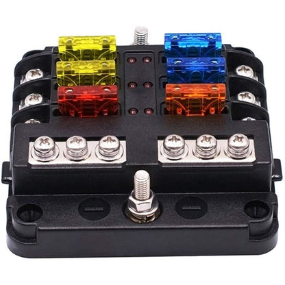 Set panou sigurante auto cu 6 iesiri, 12 V, cu sigurante 5A 10A 15A 20A cu indicator LED si capac de protectie, pentru masina, rulota, barca, autoutilitara, camion