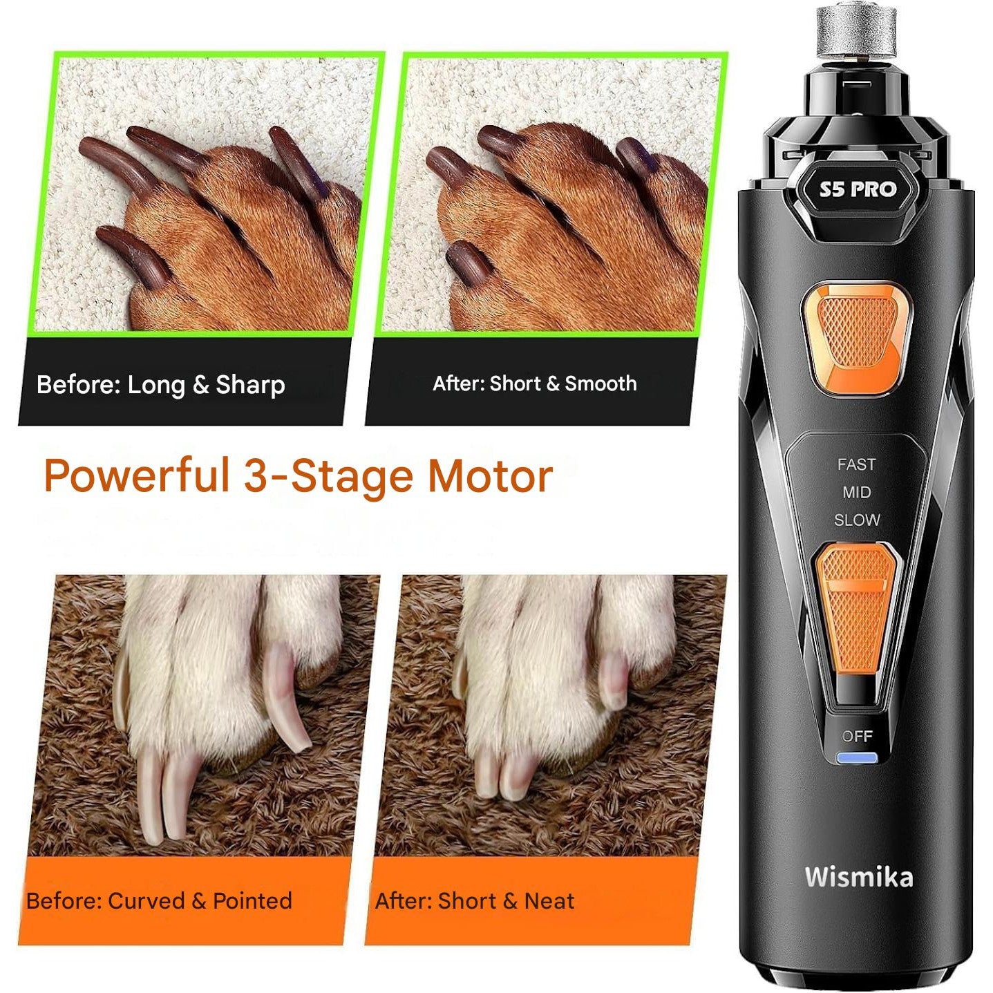 Pila electrica pentru pilire gheare caini si pisici, cu cleste pentru taiere, 4 LED, 3 viteze 12000 RPM, reincarcabil USB, trimmer unghii silentios, sistem siguranta anti-taiere, set complet cu accesorii