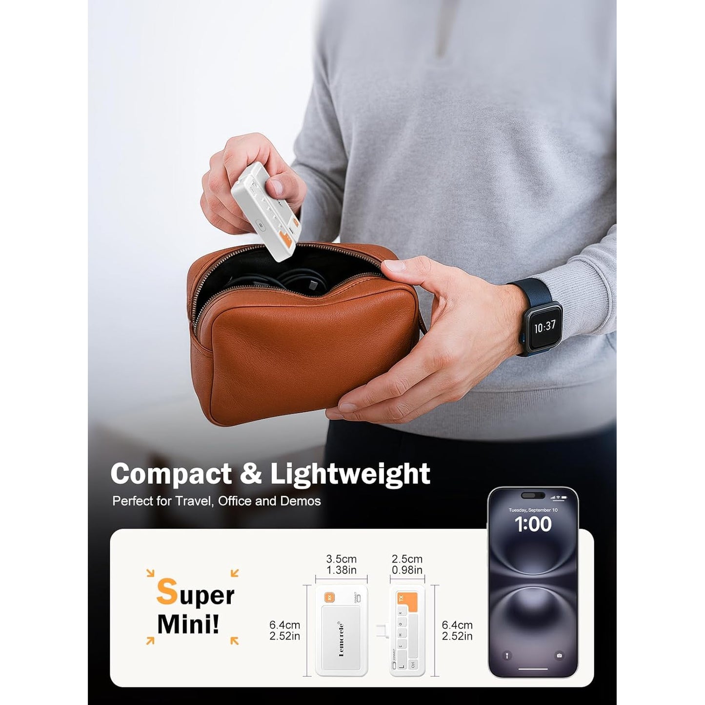 Transmitator si receptor wireless USB-C la HDMI Lemorele, 5G, 50 m, Plug & Play, Full HD 1080p, screen mirroring pentru laptop, telefon, tableta, compatibil MacBook, iPhone 15, Samsung, proiector/TV/monitor