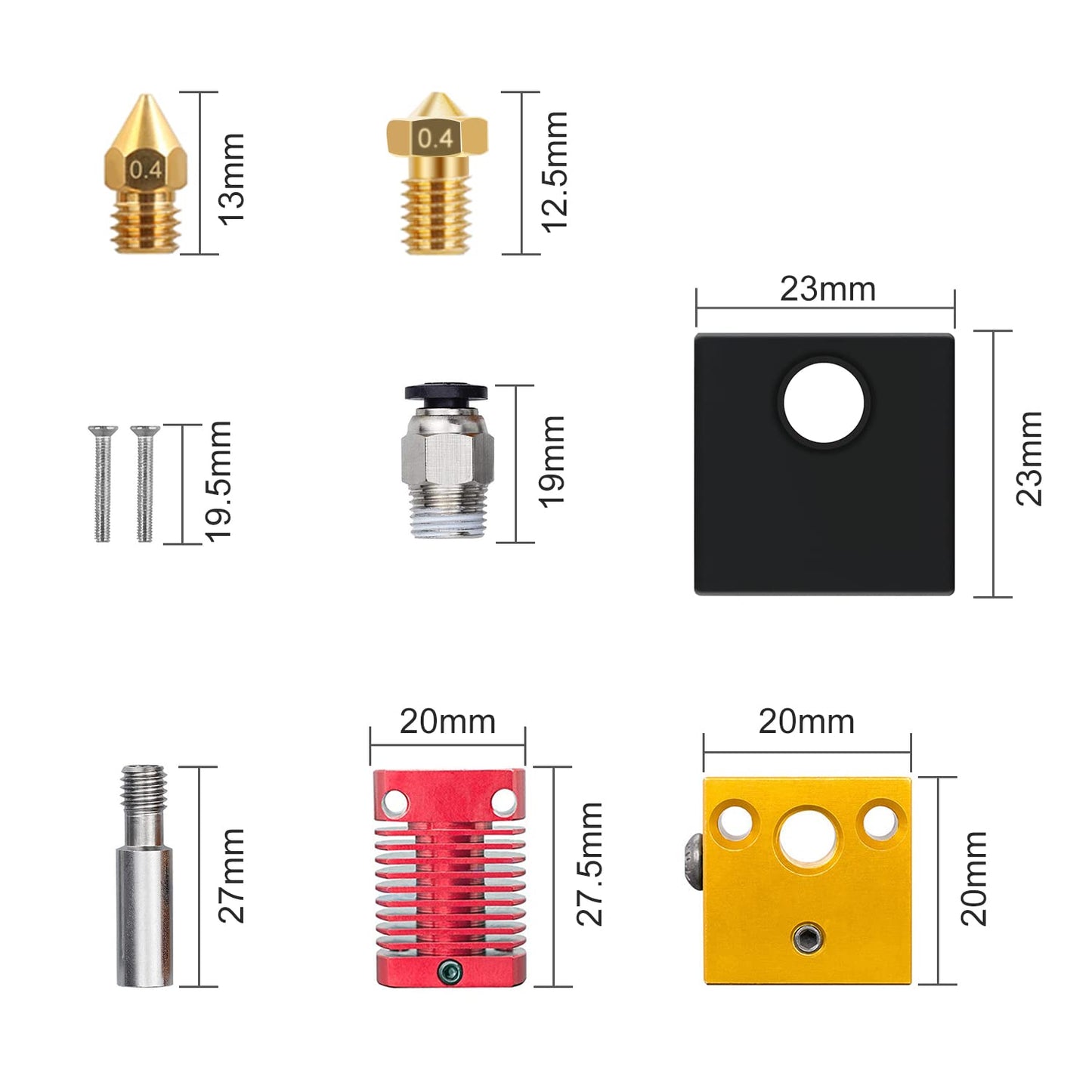 Set cap imprimare pentru imprimanta 3D 16 piese, cu 2 extruder hotend, duze MK8, duze V6, conectori PC4-01, 2 capace din silicon, pentru CR-10 / CR10S / Ender 2 / Ender 3 Ender 5