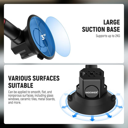 Suport auto cu 3 ventuze pentru camera de actiune si telefon, cu montura cap bila rotativa 360°, sistem eliberare rapida, pentru GoPro, DJI Osmo, Insta360, iPhone, Samsung, negru