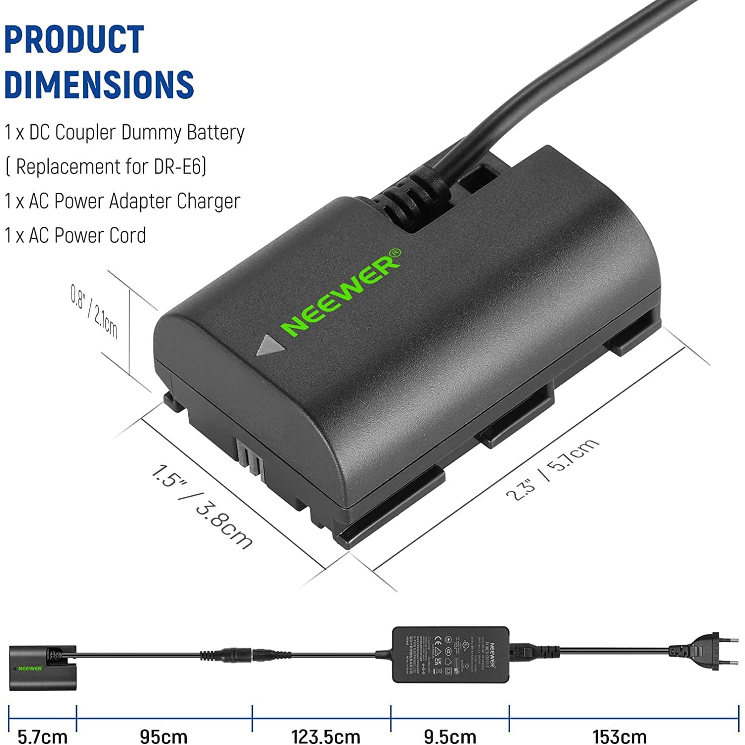Baterie Dummy pentru LP-E6 LP-E6N LP-E6NH cu mufa si adaptor de alimentare, acumulator fals compatibil cu Canon EOS R Ra R3 R5 R5C R6 R6II R7 5D 6D 7D Mark II/III/IV 5DS 5DSR