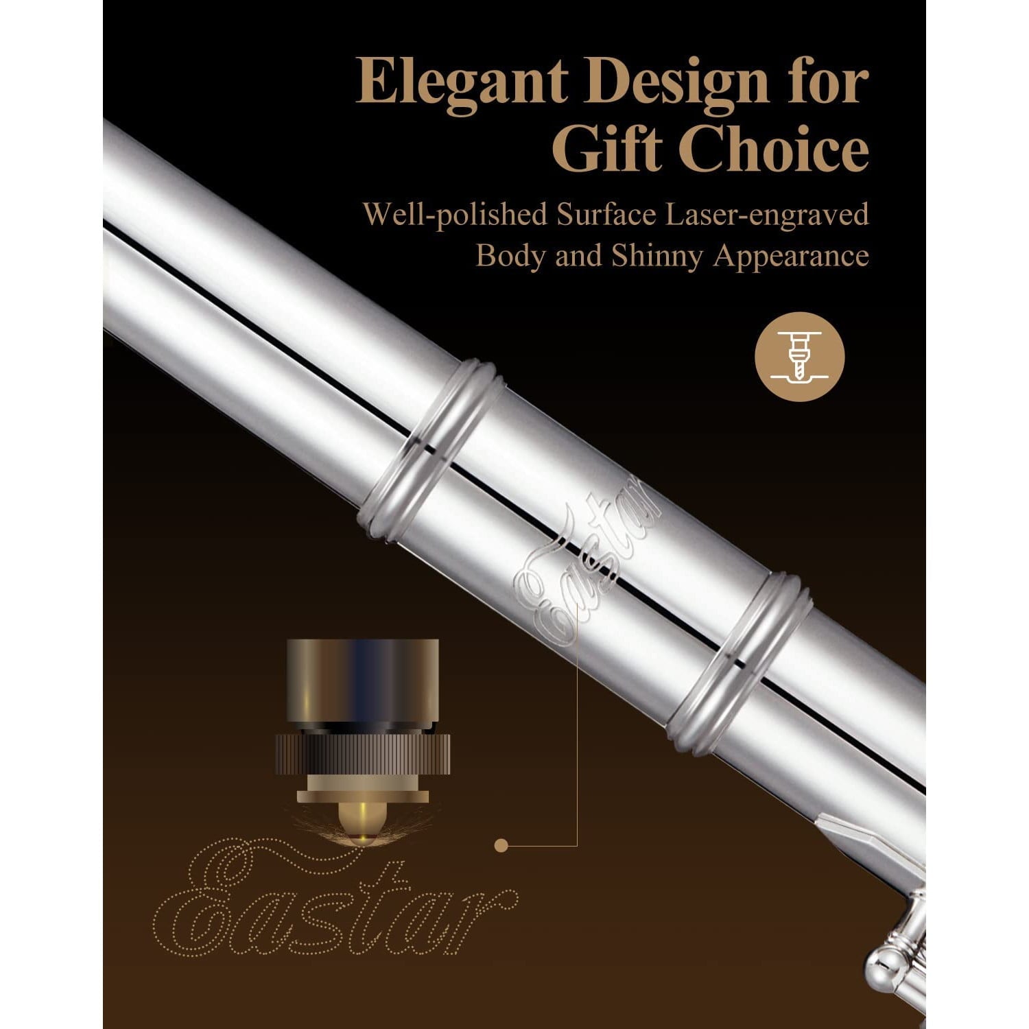 Flaut Eastar C cu 16 note, Offset G, set cu stand, geanta de transport, manusa, kit de curatare si tija de acordare, pentru incepatori, copii si elevi, Nichel