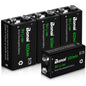 Set 4 baterii 9 V reincarcabile litiu-ion, 600mAh, 6F22, dimensiune standard, acumulatori pentru detectoare de fum, microfoane si multe altele