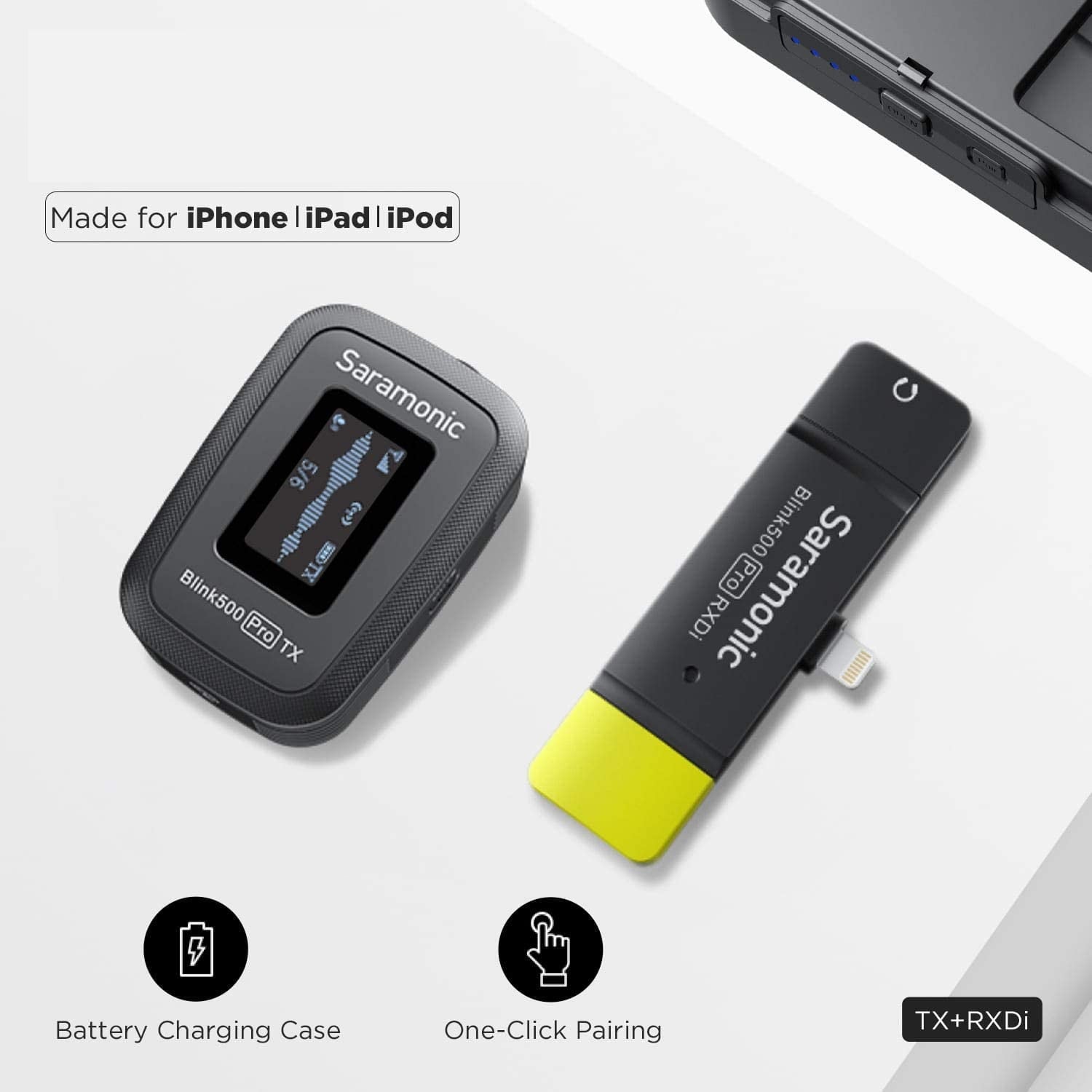 Microfon lavaliera wireless cu transmitator si receptor pentru Iphone iOS, Saramonic Blink500 PRO B3, pentru inregistrare audio, video, transmisie live, interviu