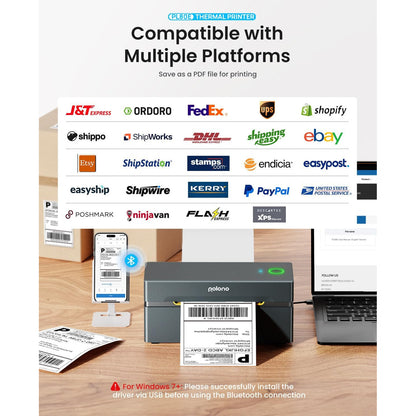 Imprimanta termica Bluetooth, pentru etichete rola si pliabile 4 x 6 inch, 150 mm/s, 230 DPI, compatibila iOS, Android, Windows, Mac, Amazon, Shopify, Etsy, USPS, gri