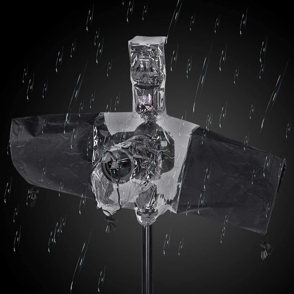 Husa impermeabila pentru aparate foto DSLR, pelerina camera foto si blitz, anti ploaie, transparenta, reglabila prin siret