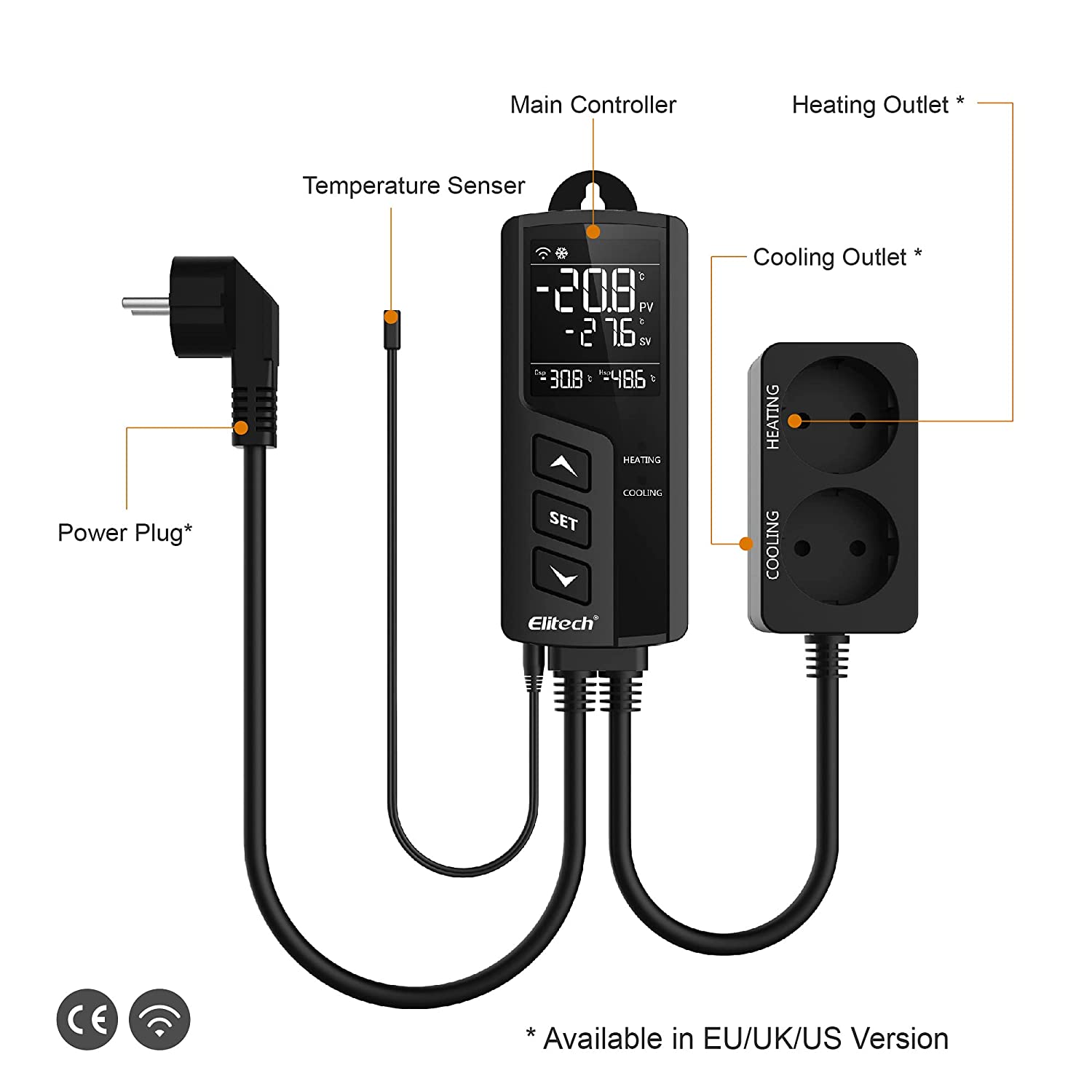Priza smart cu termostat, WiFi, control prin aplicatie, programabil, comutator racire si incalzire automat, display LCD, STC-1000WiFi