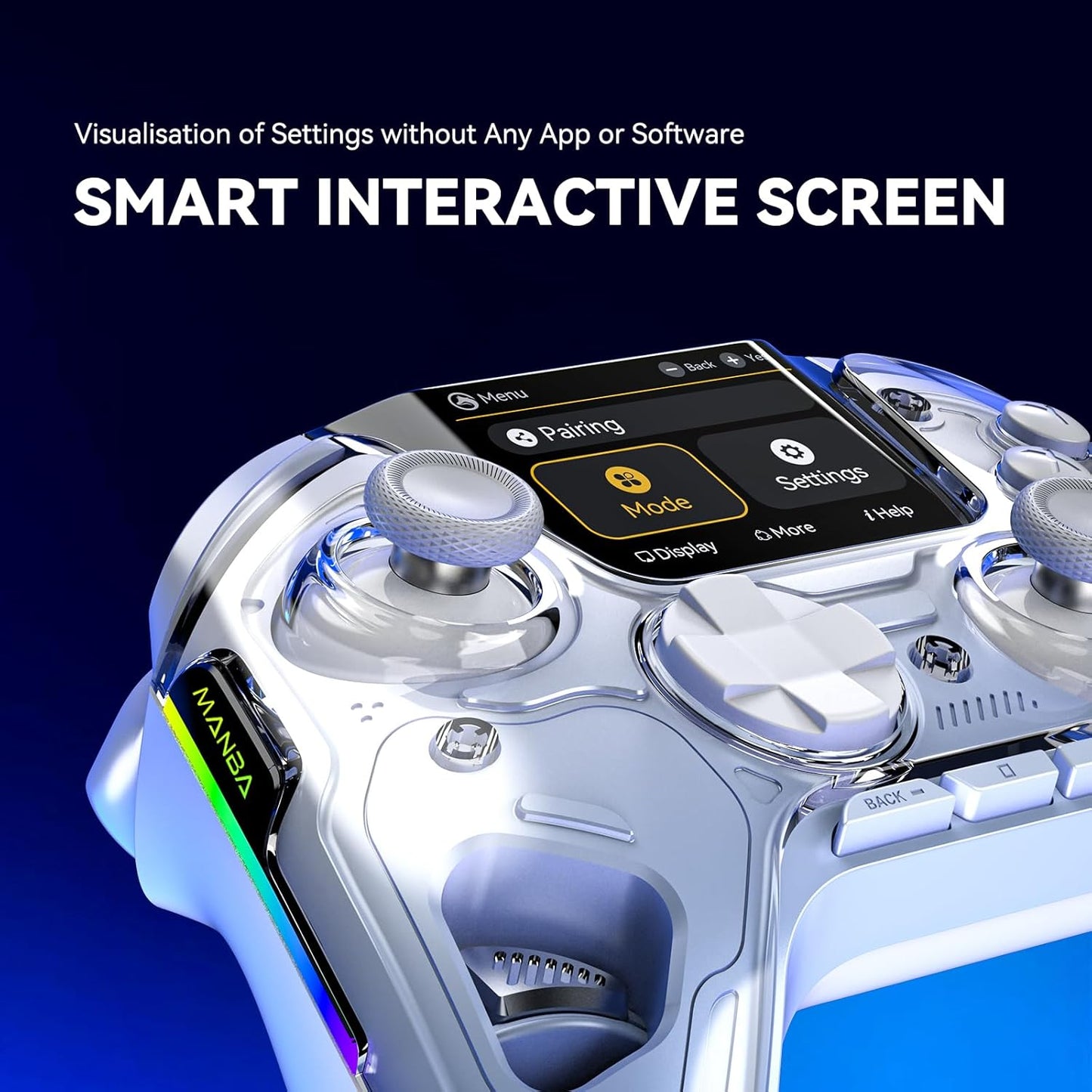 Controler wireless cu programare, display interactiv, butoane microswitch, joystick cu Hall Efect, lumini LED RGB, pentru PC, Switch, iOS, Android