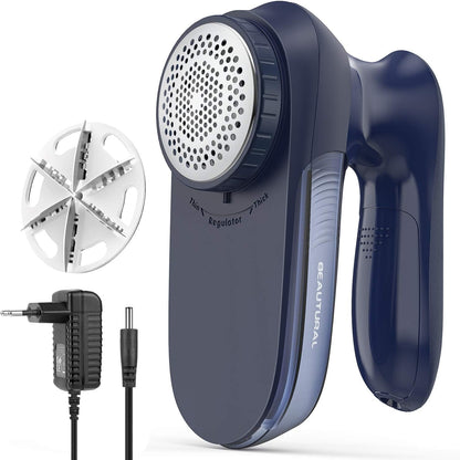 Aparat de curatat scame Beautural Lint, rotire a lamei de pana la 9000 rotatii/min, cutit cu 6 lame, 2 viteze, perie de curatare, recipient transparent, Albastru