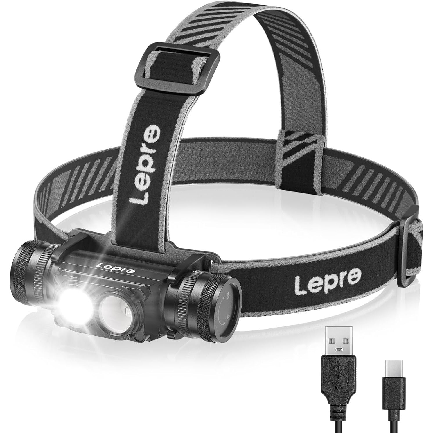 Lanterna frontala reincarcabila Lepro 1000 lumeni, LED detasabil super-luminos, IP65 rezistenta la apa si praf, 6 moduri iluminare cu lumina alba si rosie, autonomie lunga pana la 10h, USB-C inclus, lanterna frontala si lanterna de mana 2 in 1
