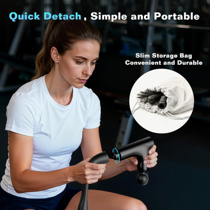 Aparat de masaj muscular tip pistol YIXISI, 4 niveluri de viteza, mod turbo, motor fara perii silentios, maner extensibil, include 4 capete speciale de masaj, pentru spate, umeri si corp, relaxare profunda si recuperare musculara