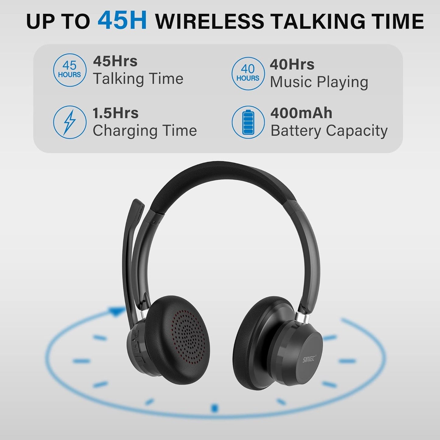 Casca call center wireless cu Bluetooth 5.1, adaptor Bluetooth USB, microfon cu anulare zgomot reglabil 270°, timp indelungat de utilizare, pentru PC, Laptop, Skype, Zoom
