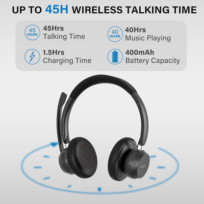 Casca call center wireless cu Bluetooth 5.1, adaptor Bluetooth USB, microfon cu anulare zgomot reglabil 270°, timp indelungat de utilizare, pentru PC, Laptop, Skype, Zoom