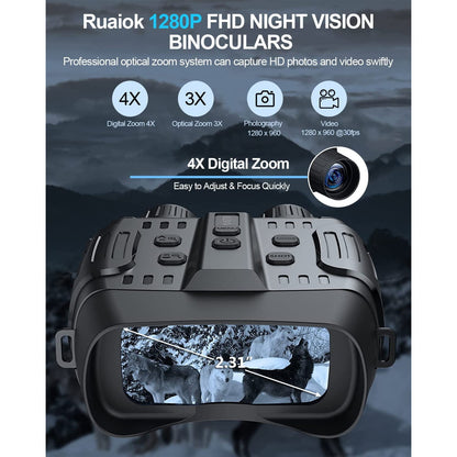 Binoclu digital nightvision cu ecran de 2.31inch, raza de actiune 300 m, infrarosu cu 7 nivele, mod de filmare HD si fotografiere, slot card, pentru vanatoare, observare pasari
