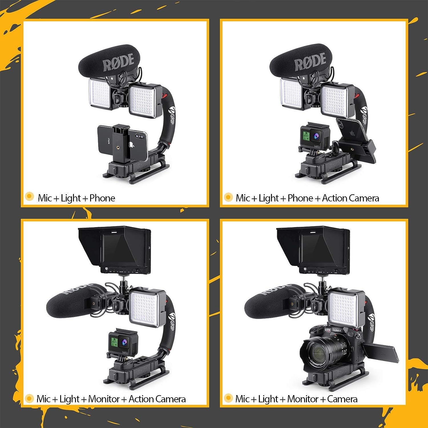 Stabilizator imagine Zeadio in forma de U, universal, cu suruburi 1/4-20 si hot shoe, greutate redusa, pentru smartphone, camera de actiune, DSLR, camera foto, camera video, Canon, Nikon, Sony, Panasonic, Pentax, Olympus