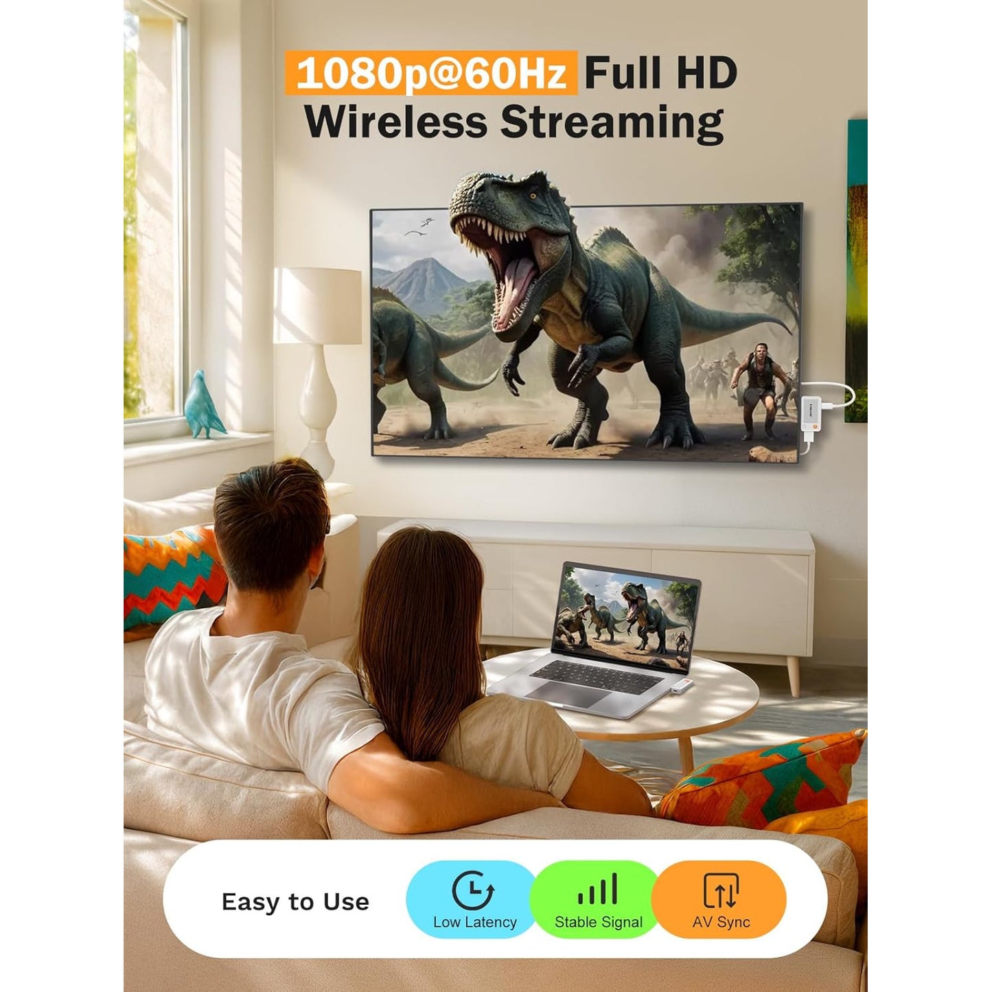 Transmitator si receptor wireless USB-C la HDMI Lemorele, 5G, 50 m, Plug & Play, Full HD 1080p, screen mirroring pentru laptop, telefon, tableta, compatibil MacBook, iPhone 15, Samsung, proiector/TV/monitor