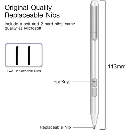 Pix Stylus pentru Microsoft Surface, 1024 puncte presiune, Respingere palma, Surface PRO / Go / Laptop / Book / Studio, alb